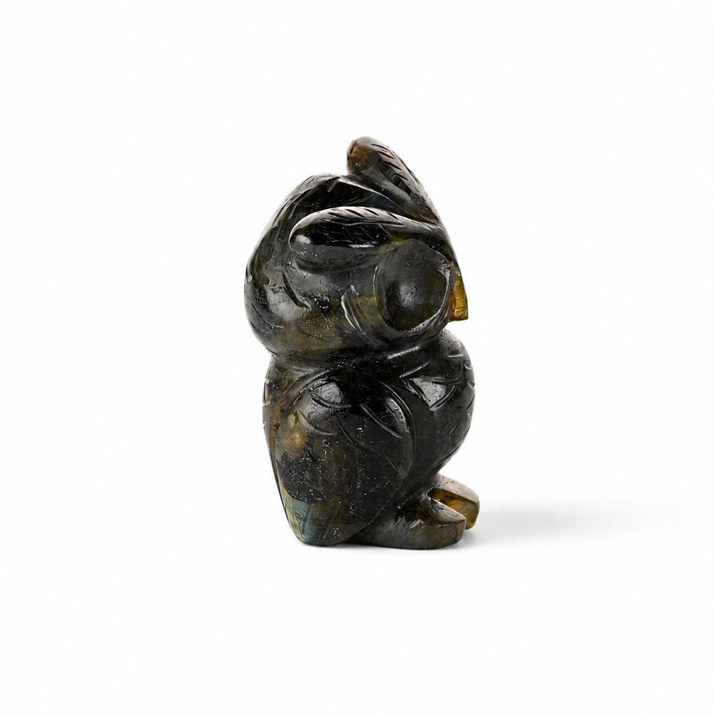 Bliss & Beyond Hand Carved Natural Labradorite Gemstone Owl Figurine (6-6.5cm) - Dark Green_8594748_4