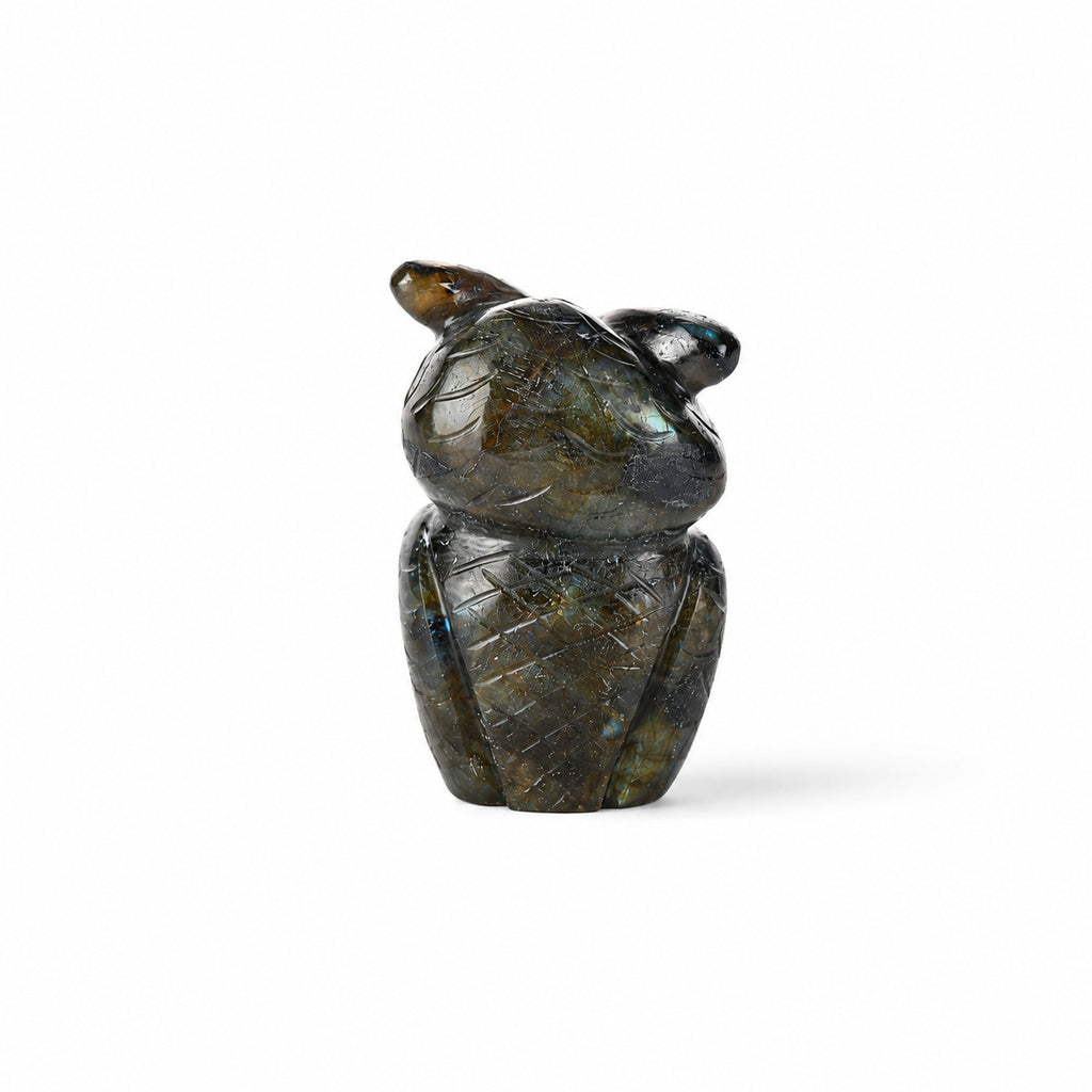 Bliss & Beyond Hand Carved Natural Labradorite Gemstone Owl Figurine (6-6.5cm) - Dark Green_8594748_5