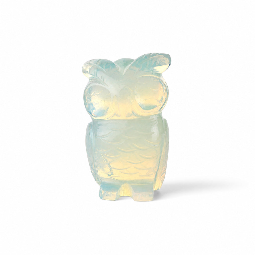 Bliss & Beyond Hand Carved Natural Opolite Gemstone Owl Figurine (6-6.5cm) - Light Blue_8594750