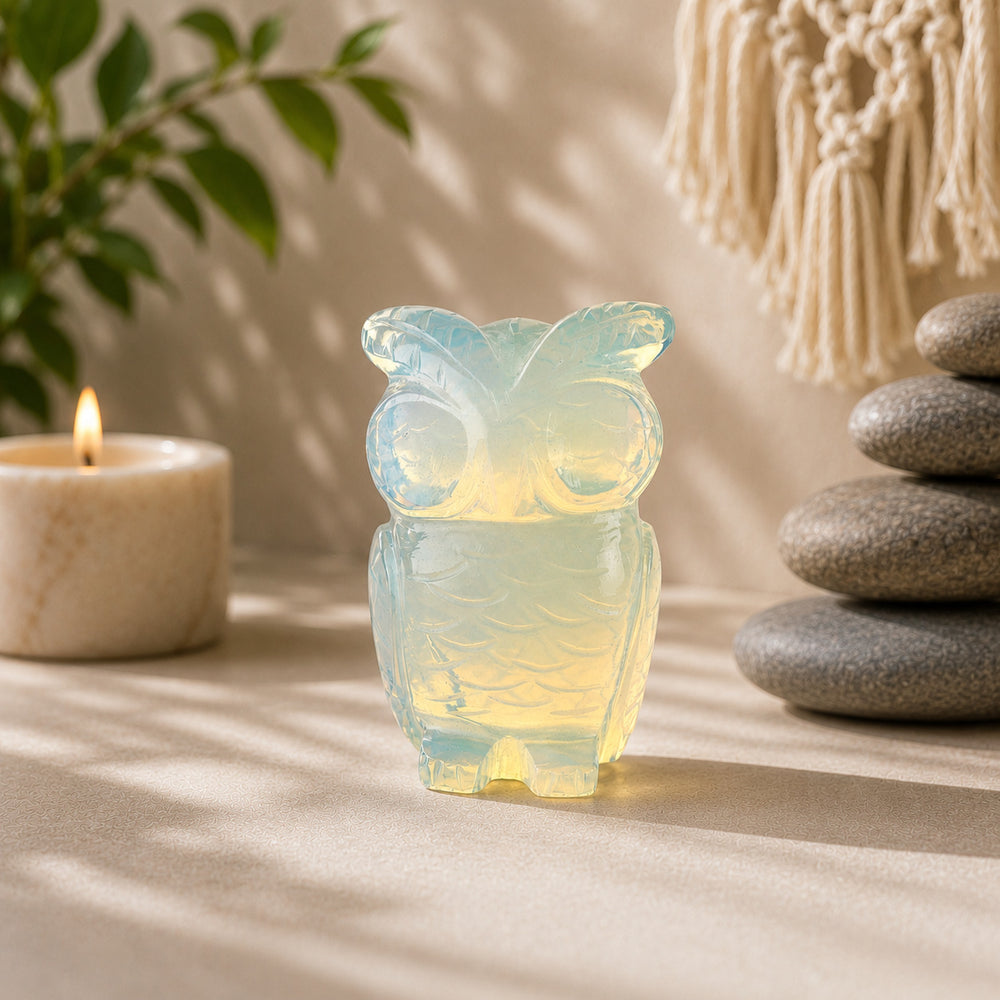 Bliss & Beyond Hand Carved Natural Opolite Gemstone Owl Figurine (6-6.5cm) - Light Blue_8594750_1