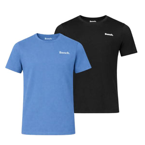 Bench Mens Pack Of 2 - 100% Cotton Crewneck 3 Buttton Henley Tee (Size L) - Midblue - Black