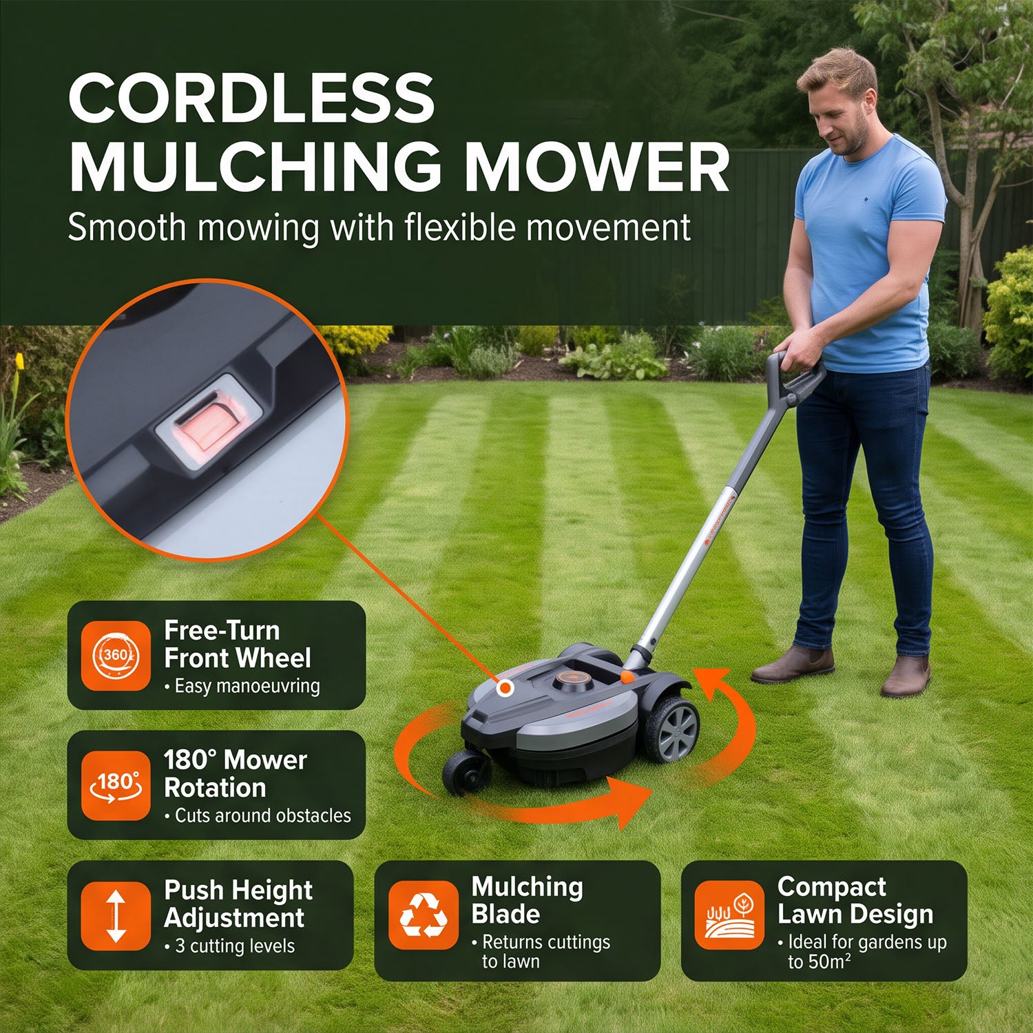 Iflex 3in1 Garden tool (Cordless Lawnmower with Mulching Blade and Grass Trimmer)