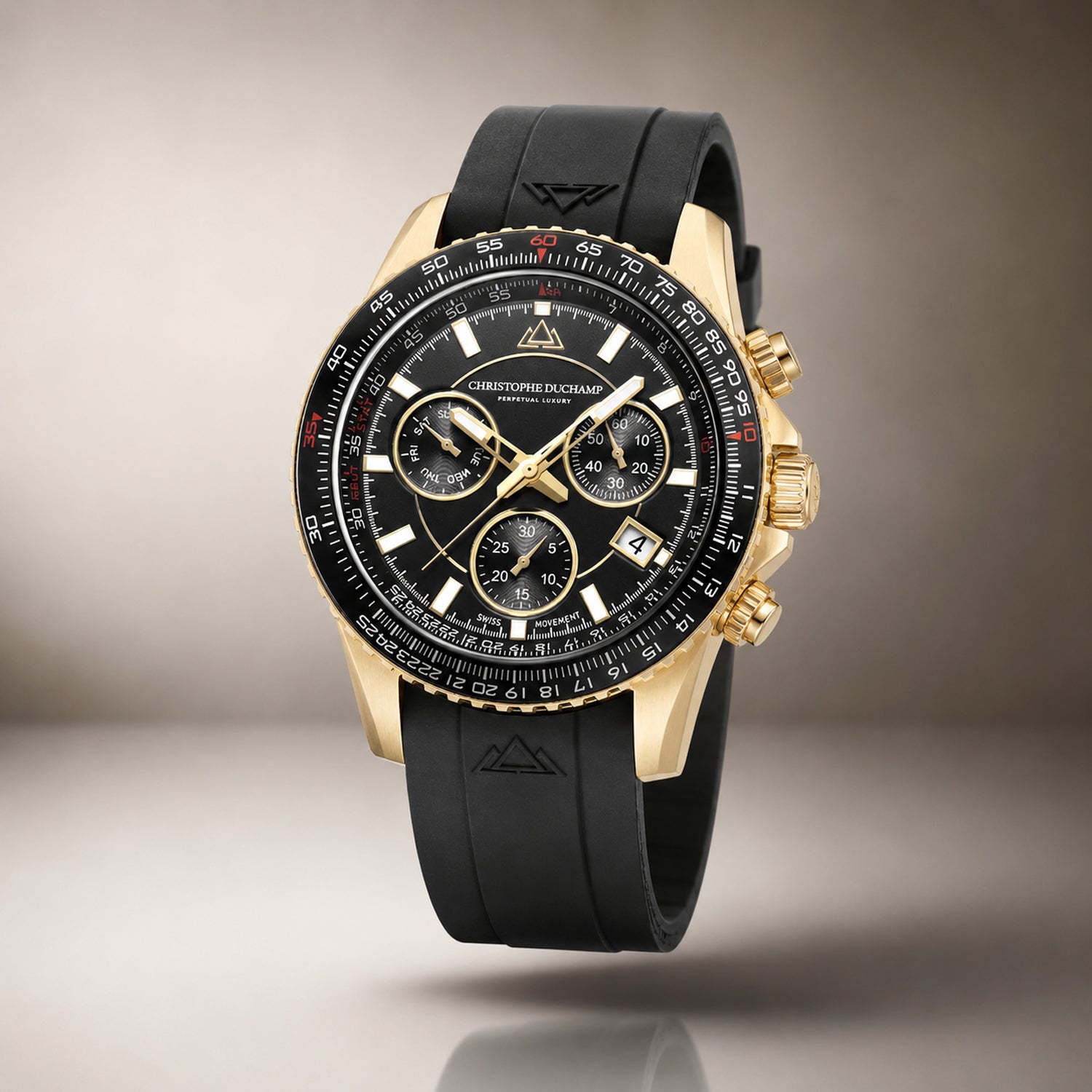 CHRISTOPHE DUCHAMP Velocitie V2 Swiss Ronda Z60 Quartz Black Dial & Silver Case Mens Watch with Black Silicone Strap_8599447