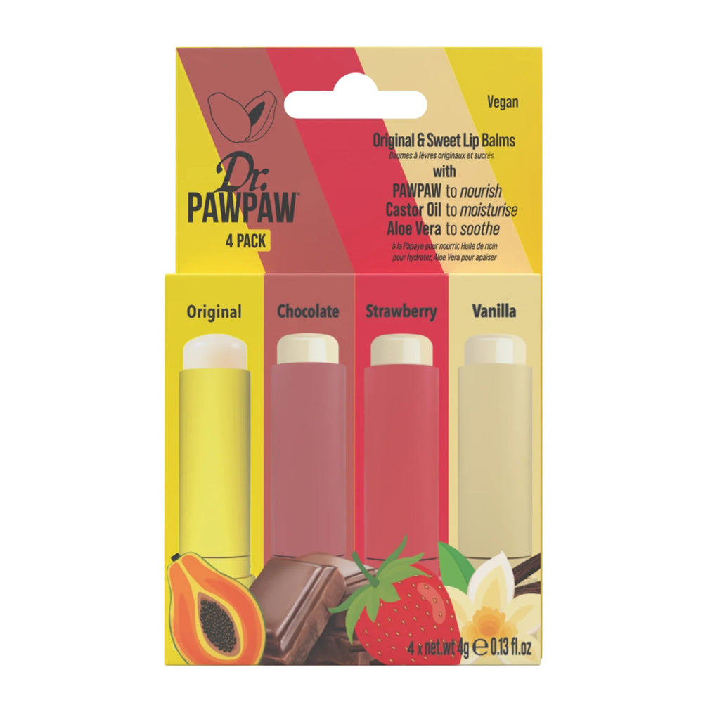 Dr Pawpaw Sweet Balm & Original Stick Pack of 4 - Original, Chocolate, Strawberry & Vanilla_8614069