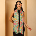 100% Mulberry Silk Leaf Multi-colour Digital Print Scarf (50X175 Cm) - Green_8621306_1