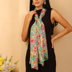 100% Mulberry Silk Leaf Multi-colour Digital Print Scarf (50X175 Cm) - Green_8621306_4