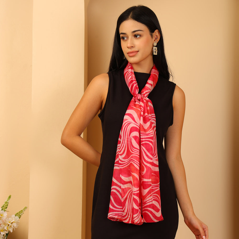 100% Mulberry Silk Abstract Multi-colour Digital Print Scarf (50X175 Cm) - Orange_8621309