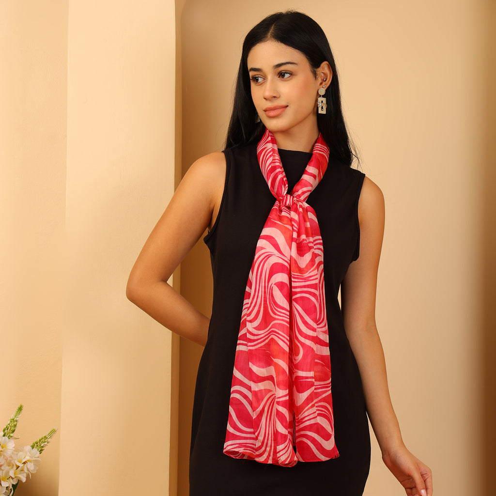 100% Mulberry Silk Abstract Multi-colour Digital Print Scarf (50X175 Cm) - Orange_8621309