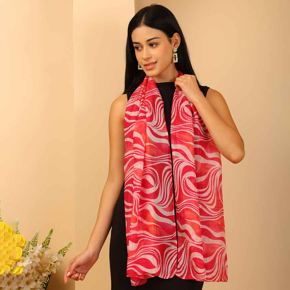 100% Mulberry Silk Abstract Multi-colour Digital Print Scarf (50X175 Cm) - Orange_8621309_3