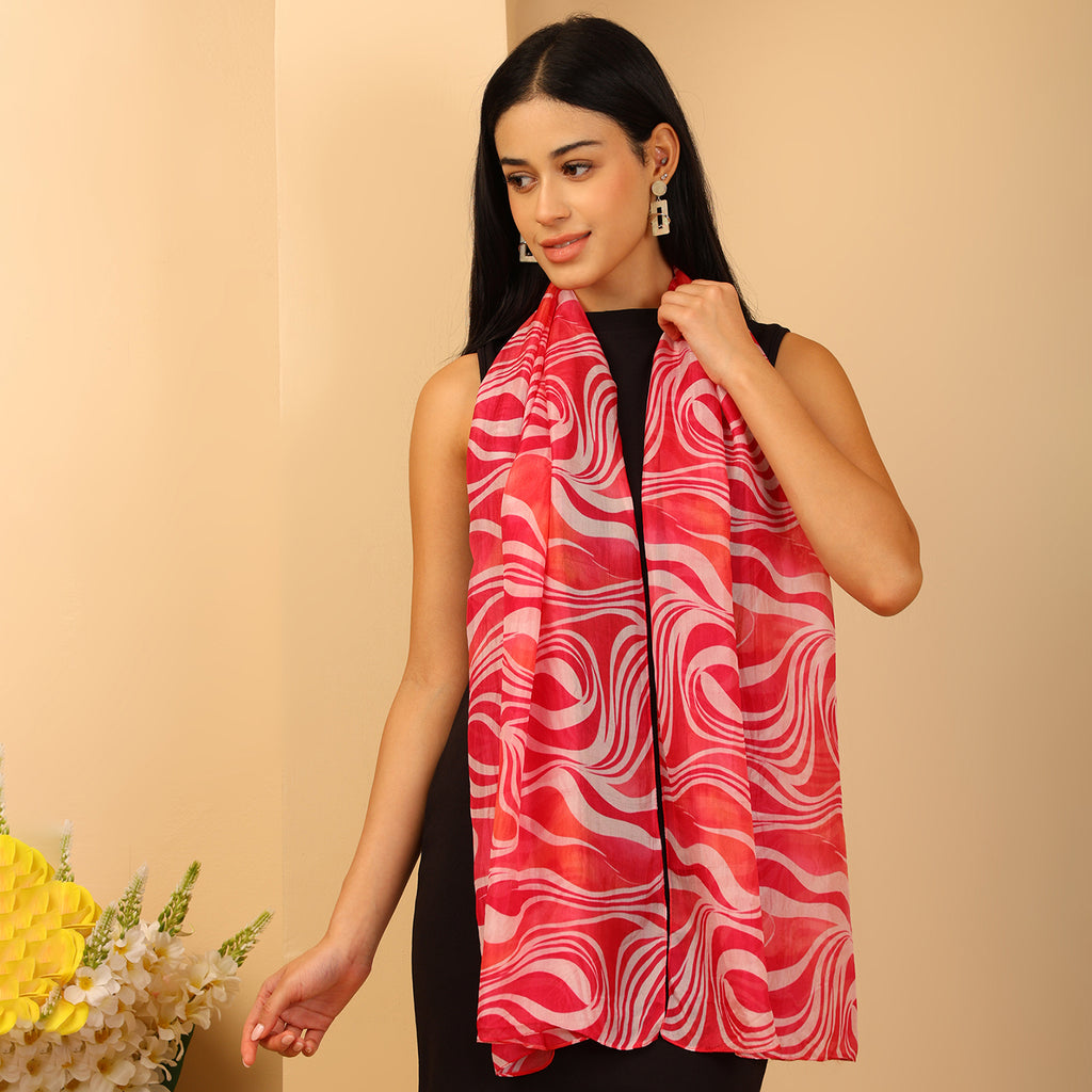 100% Mulberry Silk Abstract Multi-colour Digital Print Scarf (50X175 Cm) - Orange_8621309_3