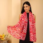 100% Mulberry Silk Abstract Multi-colour Digital Print Scarf (50X175 Cm) - Orange_8621309_4