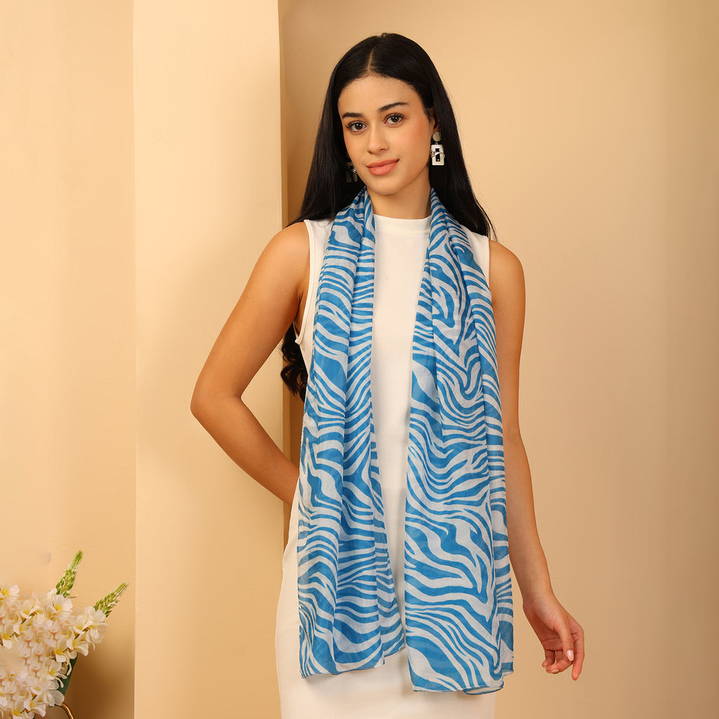 100% Mulberry Silk Zebra Multi-colour Digital Print Scarf (50X175 Cm) - Pastel Stripe_8621310