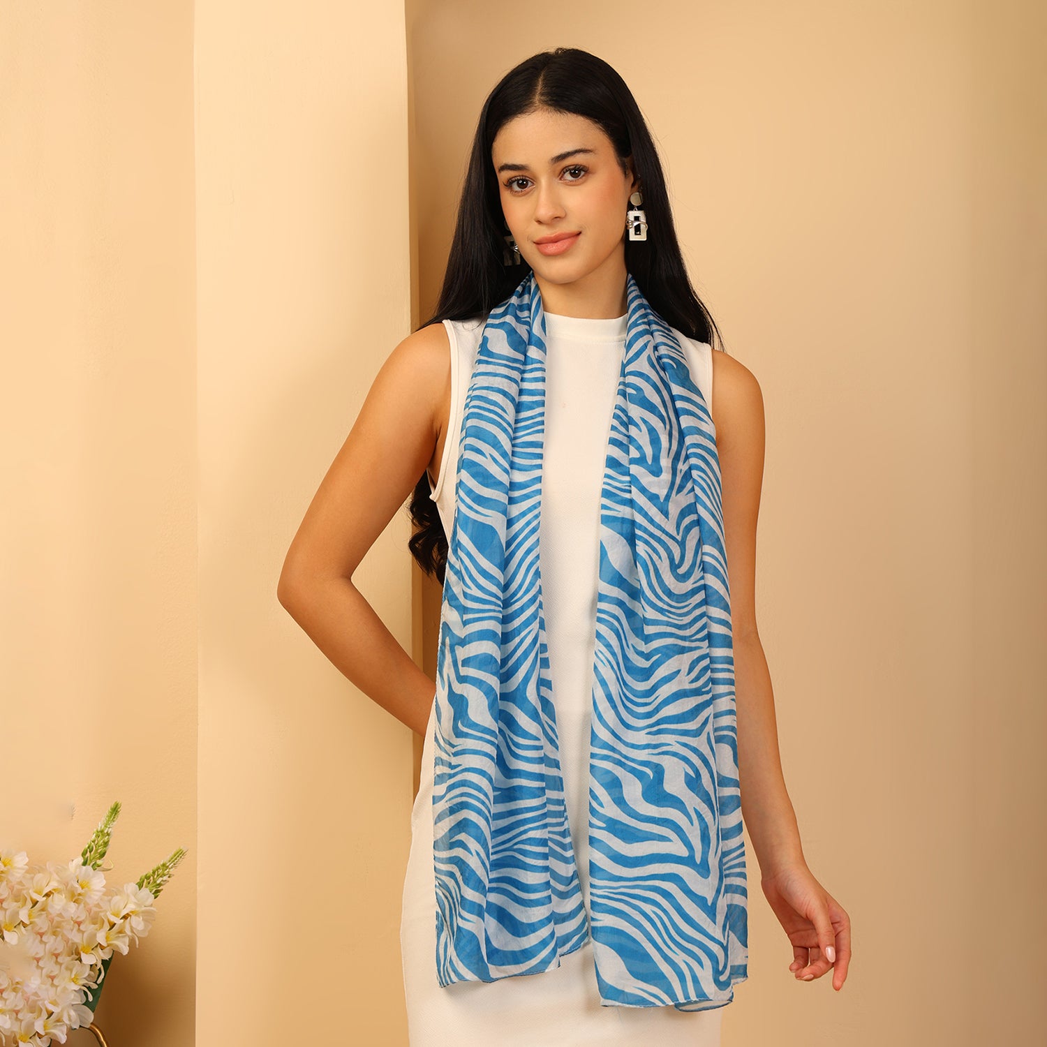 100% Mulberry Silk Zebra Multi-colour Digital Print Scarf (50X175 Cm) - Pastel Stripe_8621310