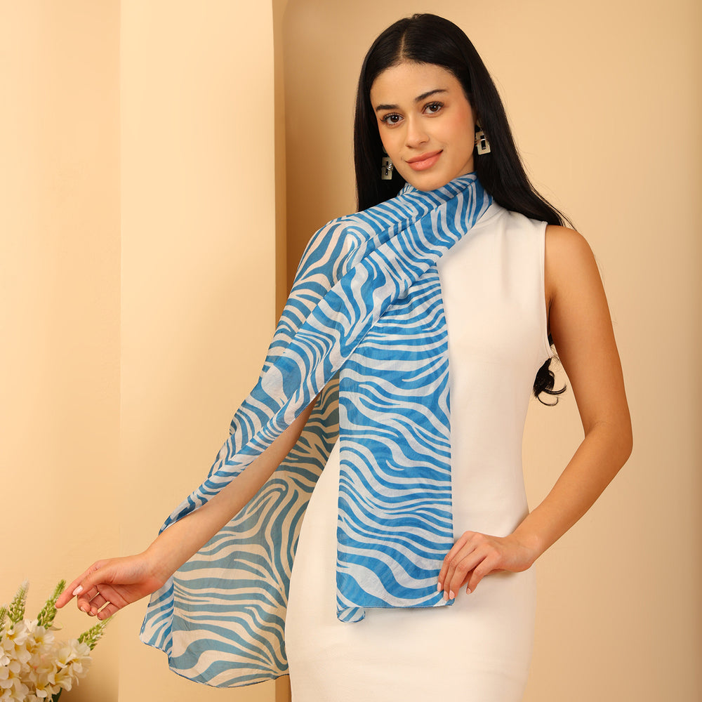 100% Mulberry Silk Zebra Multi-colour Digital Print Scarf (50X175 Cm) - Pastel Stripe_8621310_3