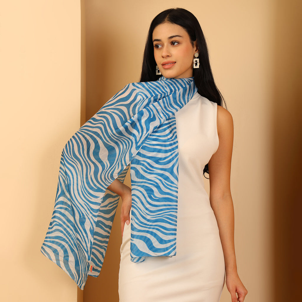100% Mulberry Silk Zebra Multi-colour Digital Print Scarf (50X175 Cm) - Pastel Stripe_8621310_4
