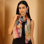 100% Mulberry Silk Tropical Multi-colour Digital Print Scarf (50X175 Cm) - Leaf Print_8621311
