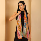 100% Mulberry Silk Tropical Multi-colour Digital Print Scarf (50X175 Cm) - Leaf Print_8621311_2