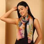 100% Mulberry Silk Tropical Multi-colour Digital Print Scarf (50X175 Cm) - Leaf Print_8621311_3
