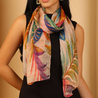 100% Mulberry Silk Tropical Multi-colour Digital Print Scarf (50X175 Cm) - Leaf Print_8621311_4