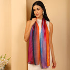 100% Mulberry Silk Sunset Multi-colour Digital Print Scarf (50X175 Cm)_8621312_2