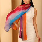 100% Mulberry Silk Sunset Multi-colour Digital Print Scarf (50X175 Cm)_8621312_4