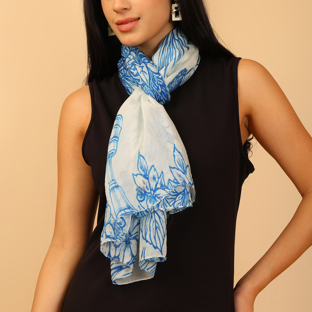 100% Mulberry Silk Butterfly Multi-colour Digital Print Scarf (50X175 Cm) -White_8621313_4