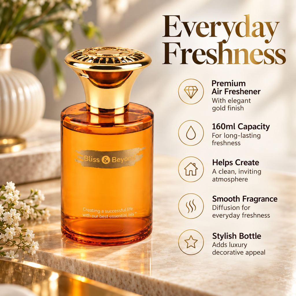Bliss & Beyond Premium Jasmine Air Freshener with 160ml Bottle & 160ml Refill Set - Gold_8621877_1