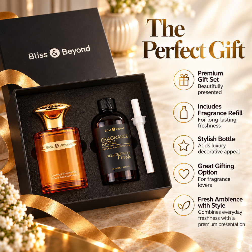 Bliss & Beyond Premium Jasmine Air Freshener with 160ml Bottle & 160ml Refill Set - Gold_8621877_4