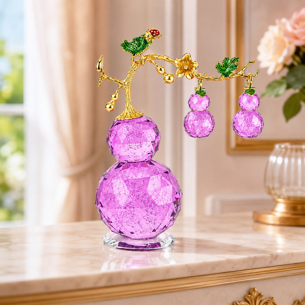 Bliss & Beyond Crystal Glass Gourd Motifs with Metallic Floral Branching Tabletop Ornament - Purple_8624765_1