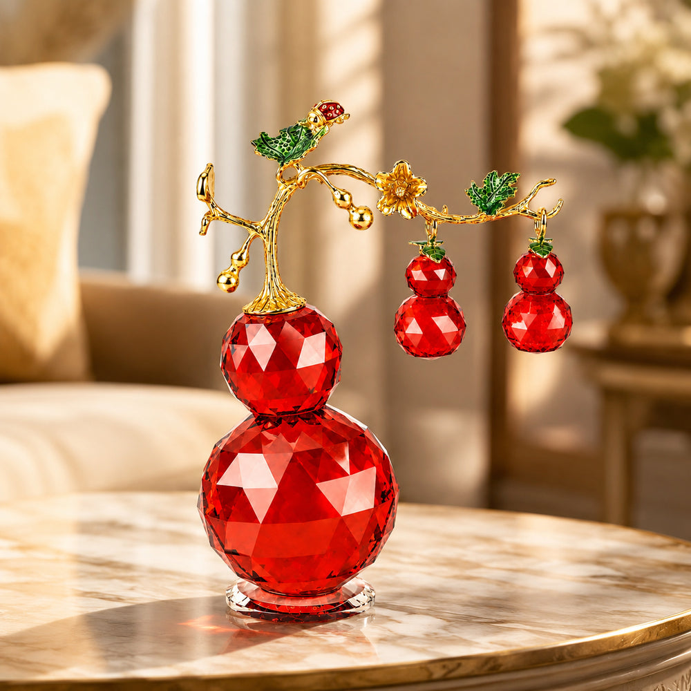 Bliss & Beyond Crystal Glass Gourd Motifs with Metallic Floral Branching Tabletop Ornament - Red_8624766_1