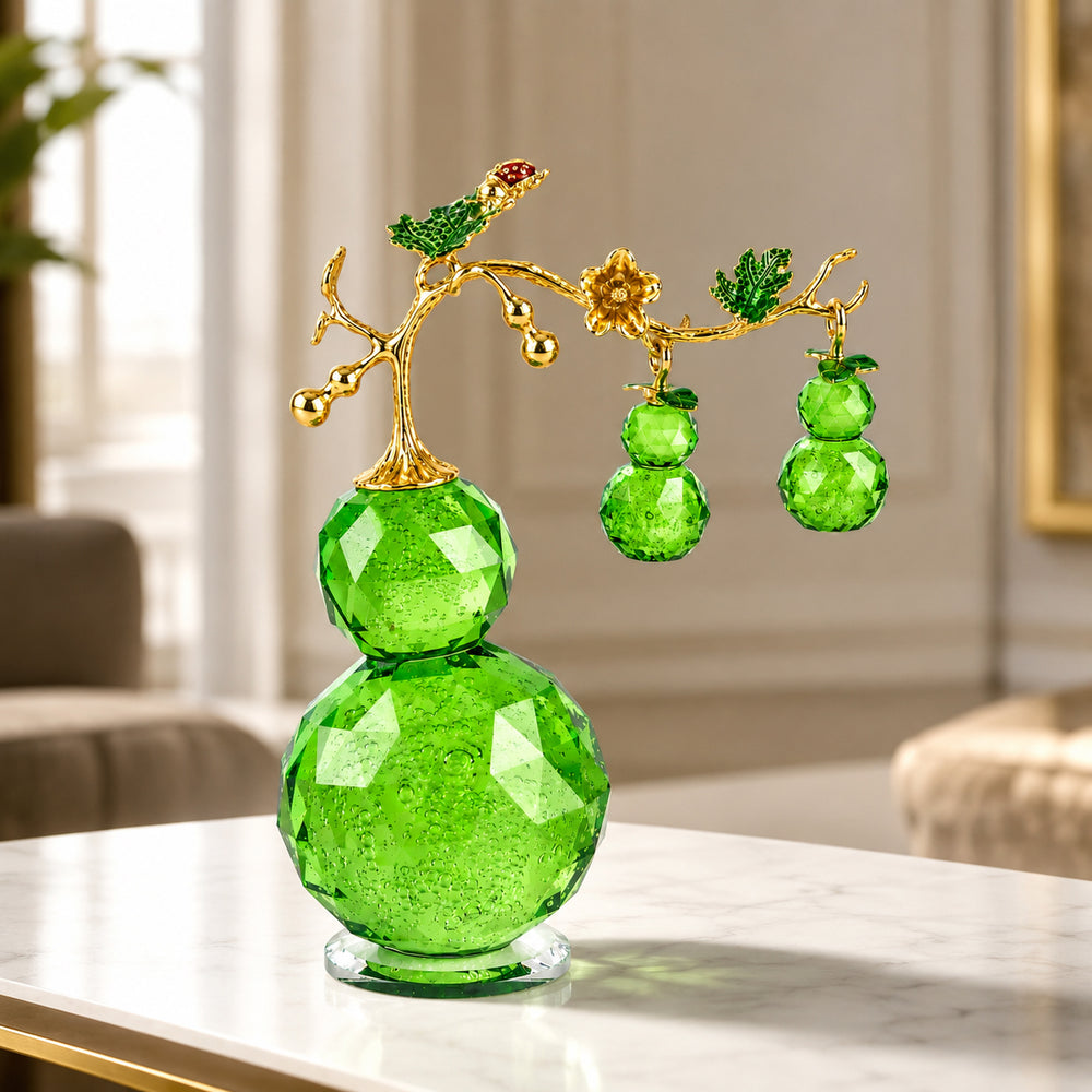 Bliss & Beyond Crystal Glass Gourd Motifs with Metallic Floral Branching Tabletop Ornament - Green_8624769_1