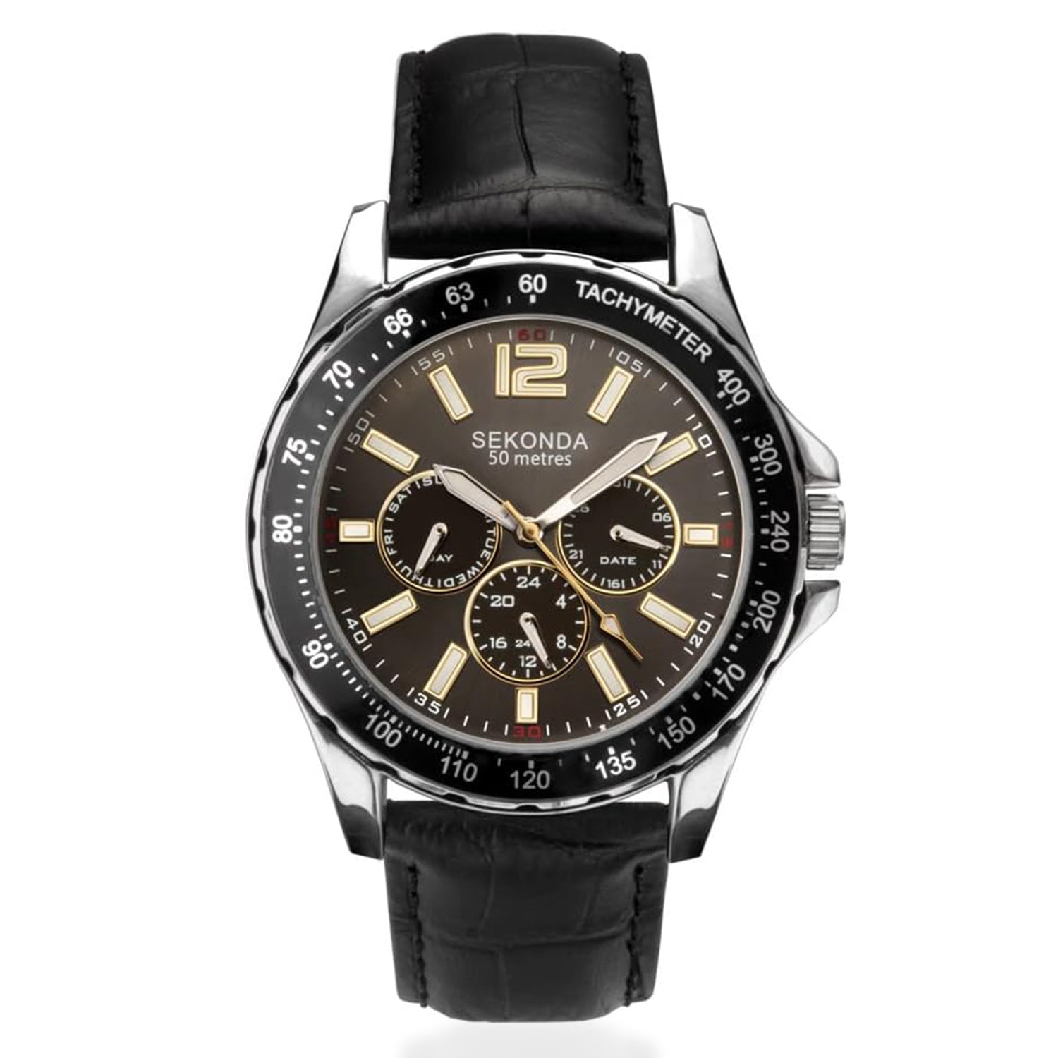 Sekonda Quartz Watch with a Black Dial and a Black Leather Strap in a 46mm Silver Alloy Case with 5 ATM 1917_8627003_2