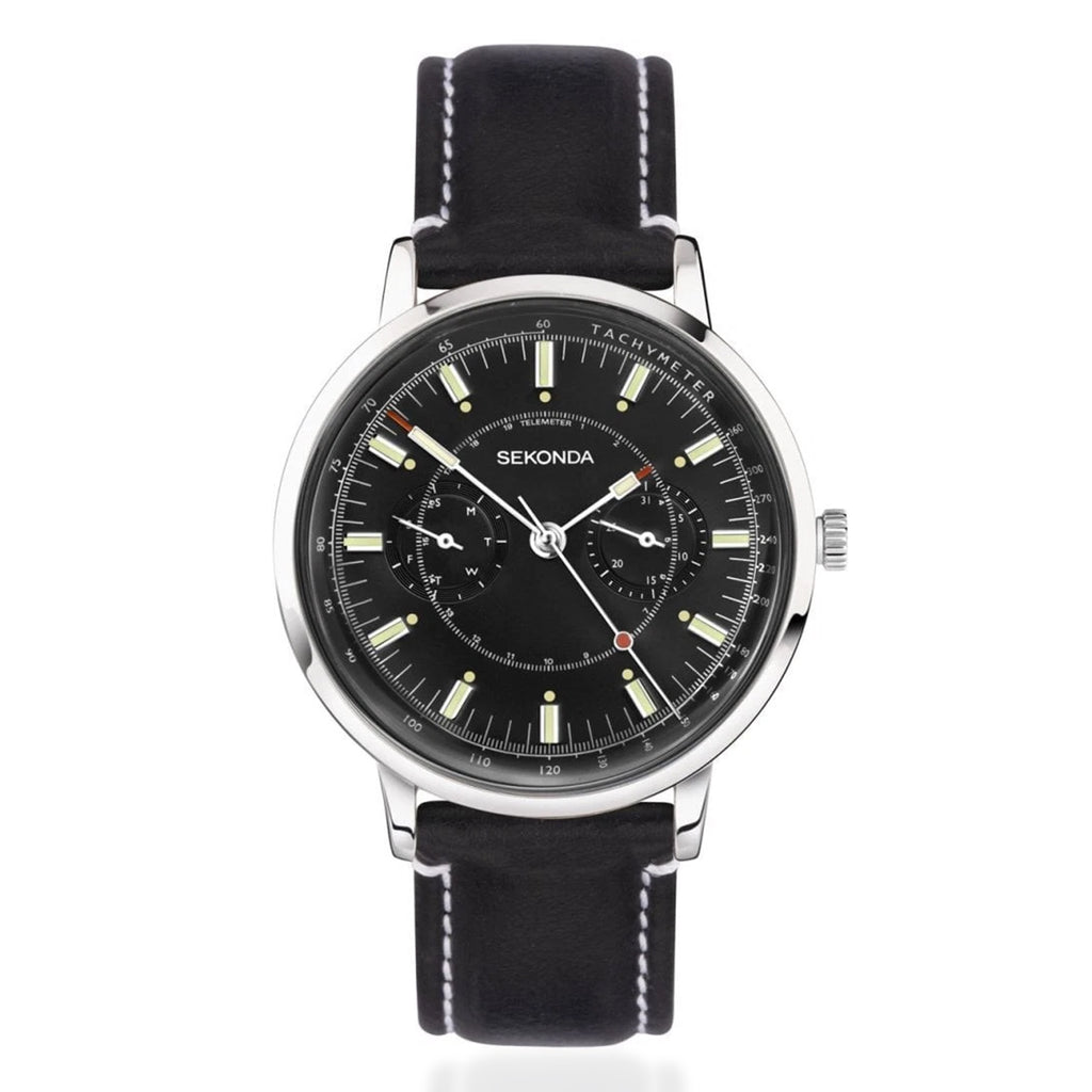 Sekonda Quartz Watch with a Black Dial and a Black Leather Strap in a 40mm Silver Alloy Case with 3 ATM 30098_8627842_2