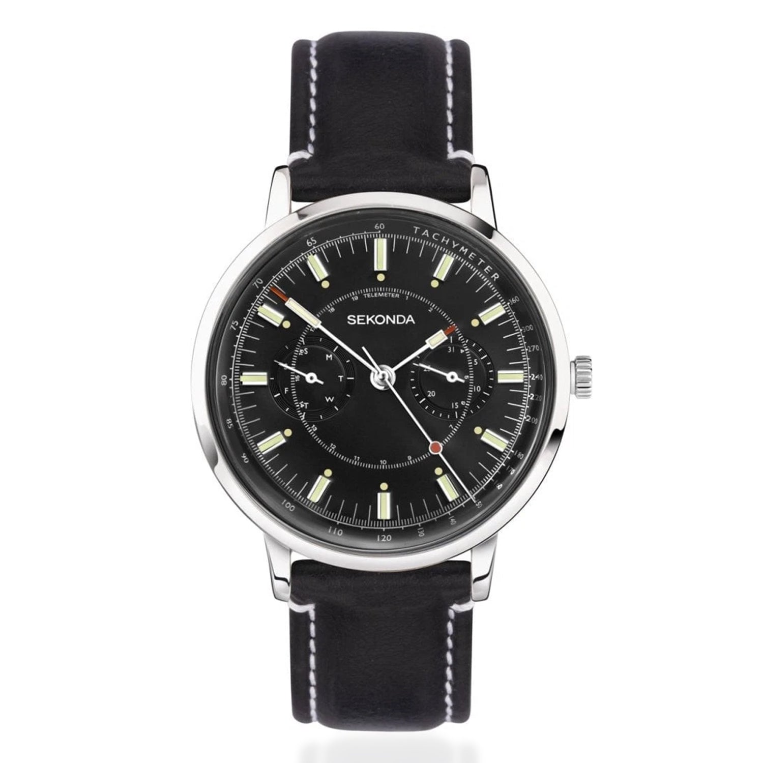 Sekonda Quartz Watch with a Black Dial and a Black Leather Strap in a 40mm Silver Alloy Case with 3 ATM 30098_8627842_2