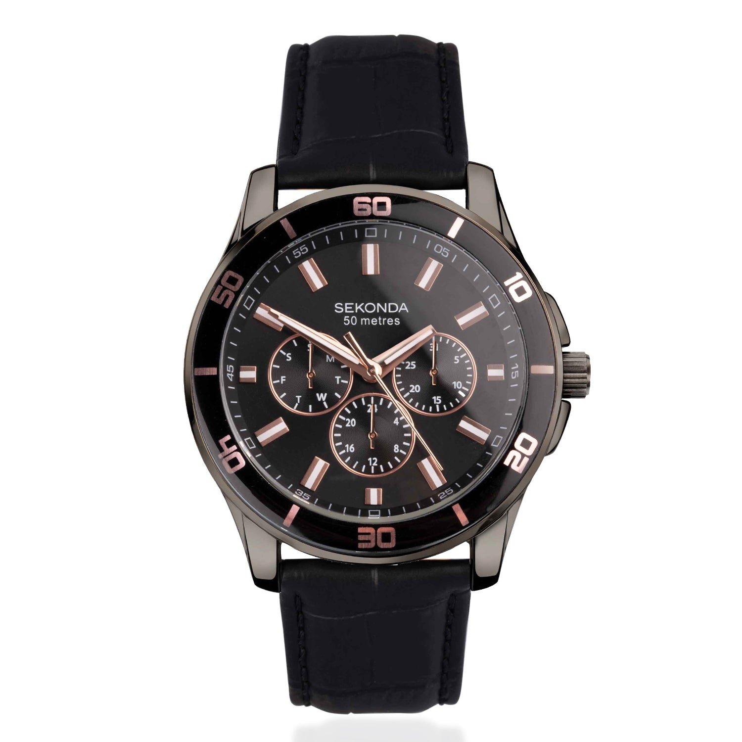 Sekonda Quartz Watch with a Black Dial and a Black Leather Strap in a 47mm Black Alloy Case with 5 ATM 30026_8627908_2
