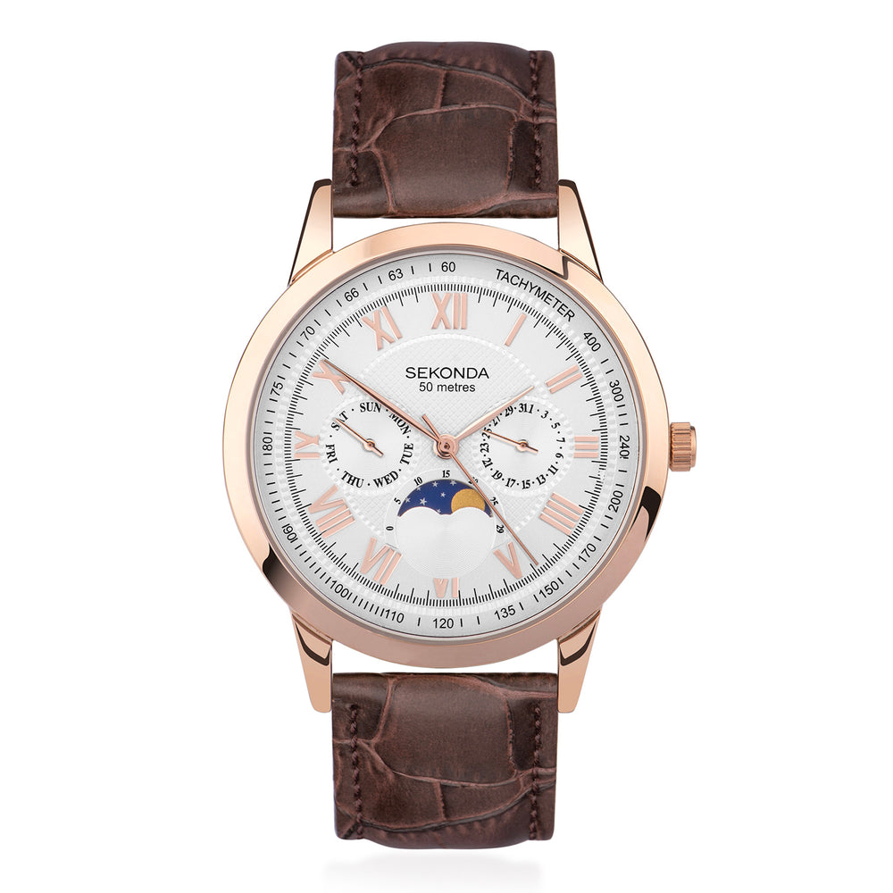Sekonda Quartz Watch with a White Dial and a Brown Leather Strap in a 43mm Rose Alloy Case with 5 ATM 30148_8627950_2