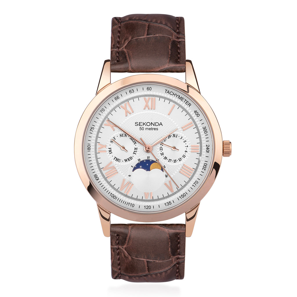Sekonda Quartz Watch with a White Dial and a Brown Leather Strap in a 43mm Rose Alloy Case with 5 ATM 30148_8627950_2