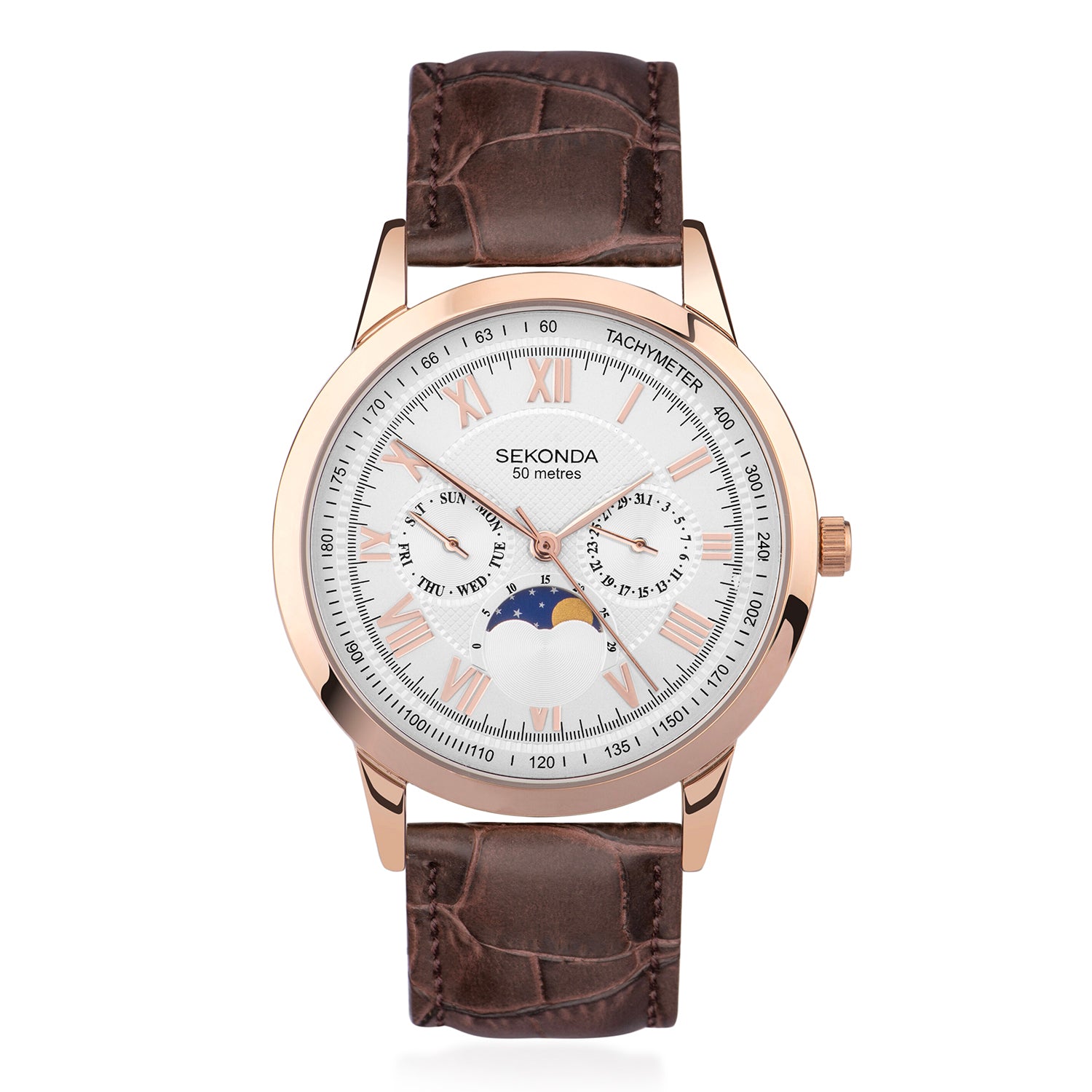 Sekonda Quartz Watch with a White Dial and a Brown Leather Strap in a 43mm Rose Alloy Case with 5 ATM 30148_8627950_2
