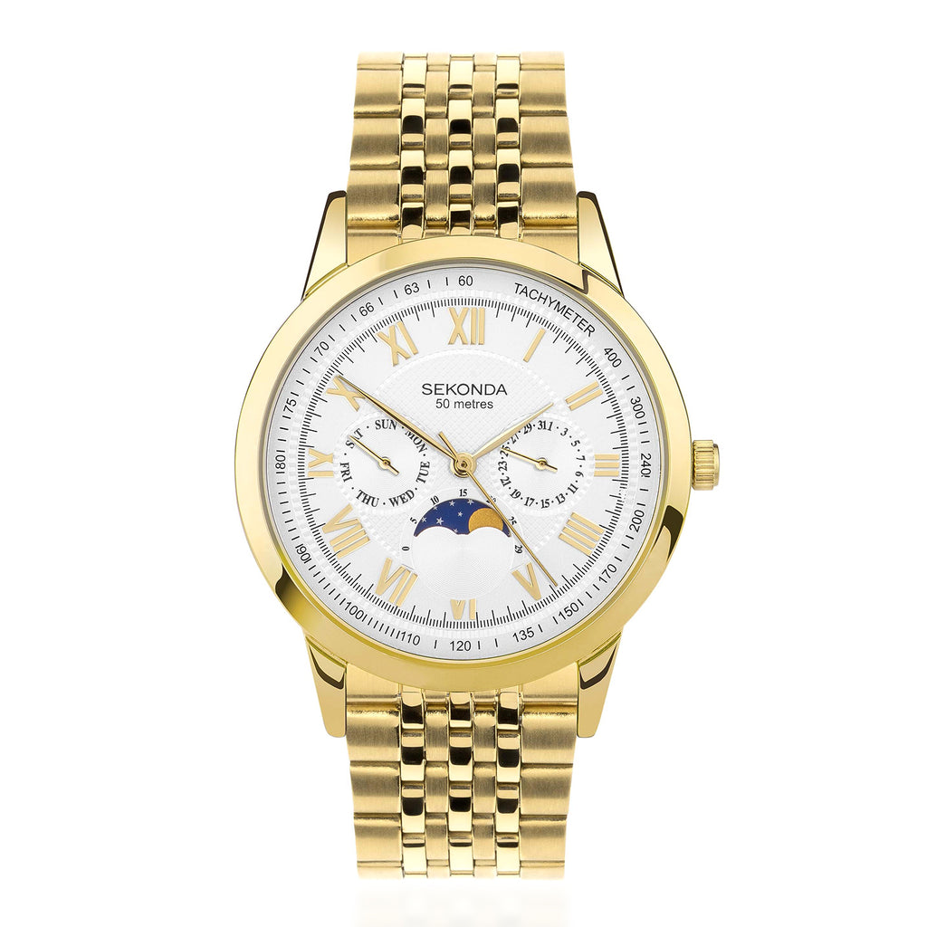Sekonda Quartz Watch with a White Dial and a Gold Stainless Steel Strap in a 42mm Gold Alloy Case with 5 ATM 30228_8627952_2