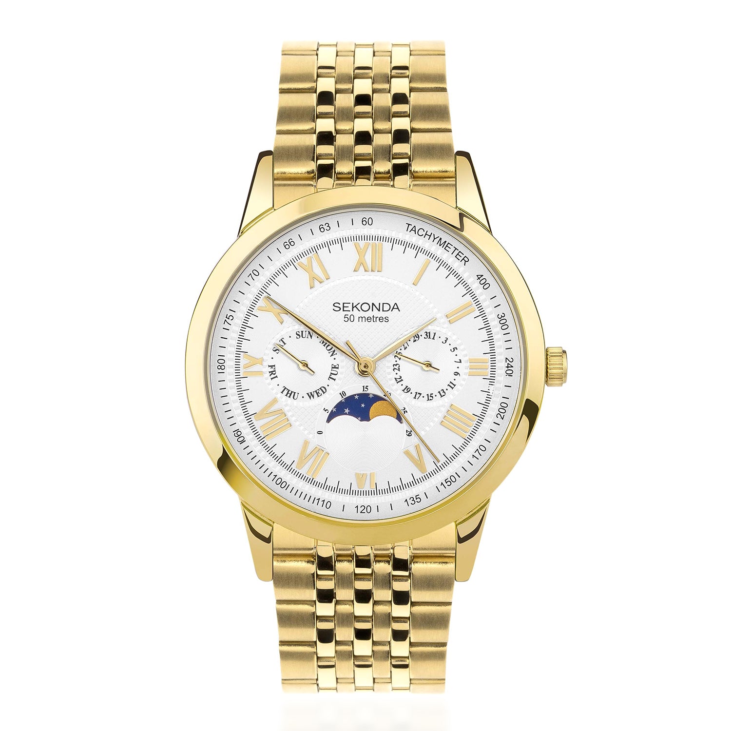 Sekonda Quartz Watch with a White Dial and a Gold Stainless Steel Strap in a 42mm Gold Alloy Case with 5 ATM 30228_8627952_2