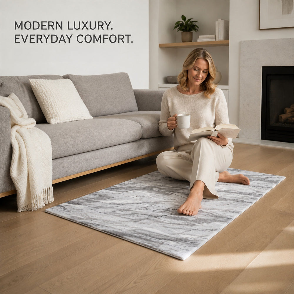 Bliss & Beyond Marble Rug and Door Mat (Size 180x1 cm) - Silver_8645605_1