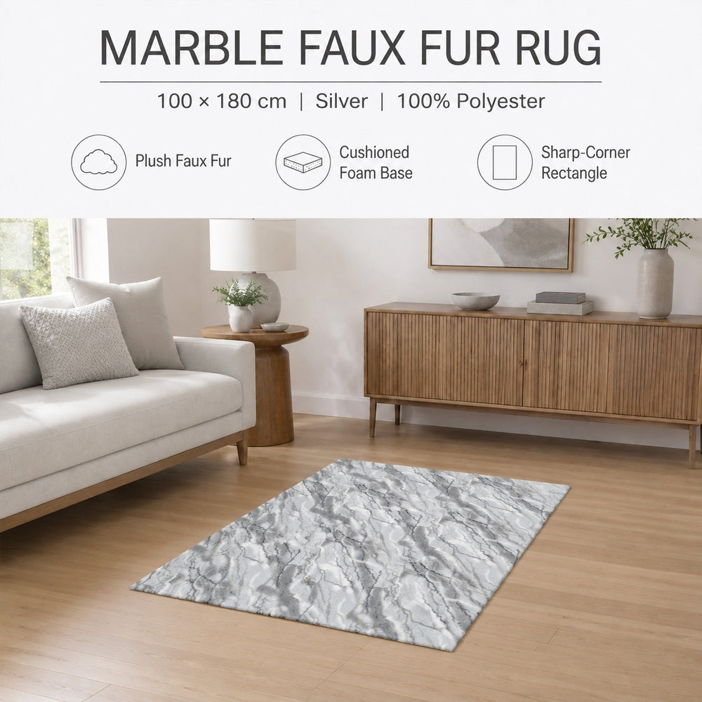 Bliss & Beyond Marble Rug and Door Mat (Size 180x1 cm) - Silver_8645605_2