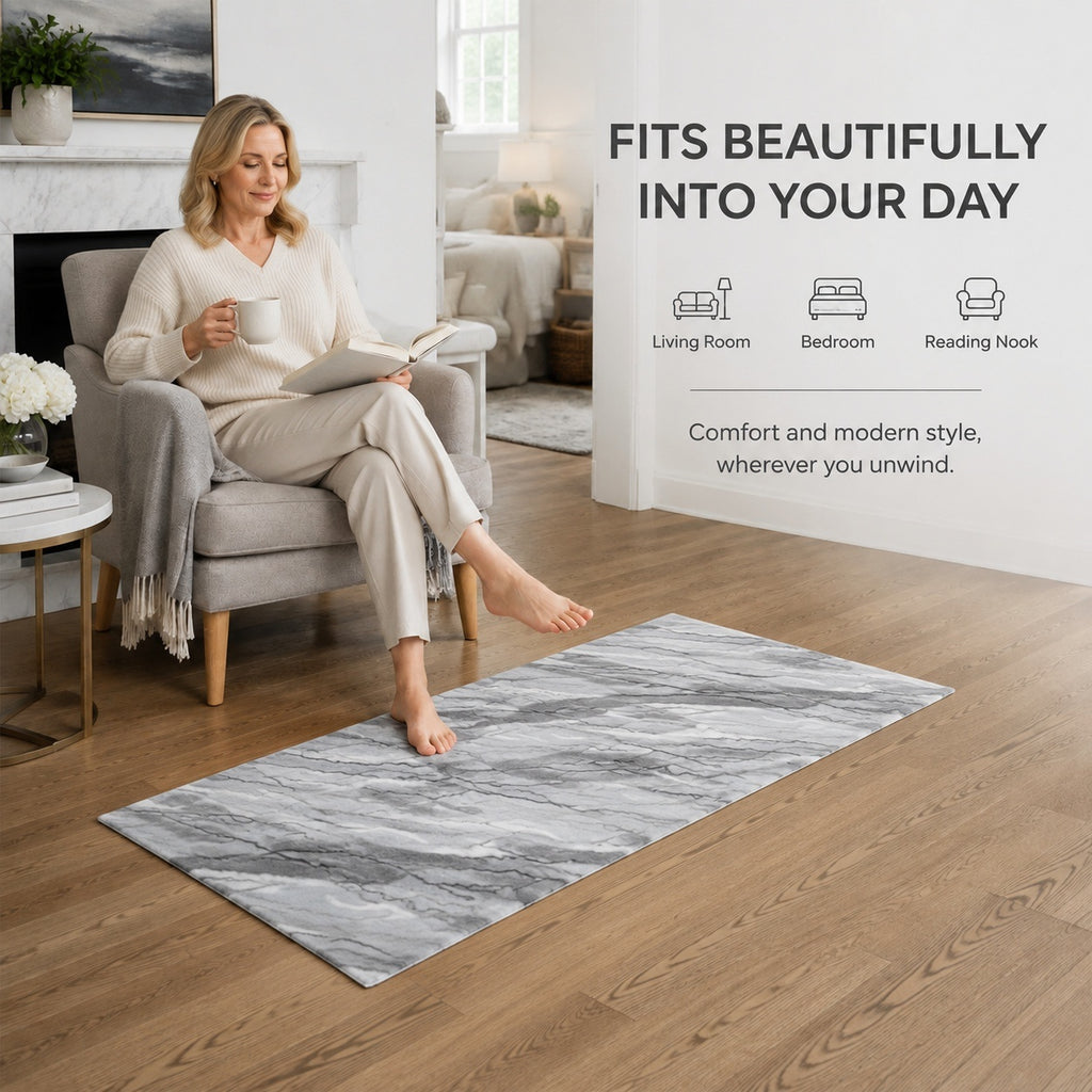 Bliss & Beyond Marble Rug and Door Mat (Size 180x1 cm) - Silver_8645605_4