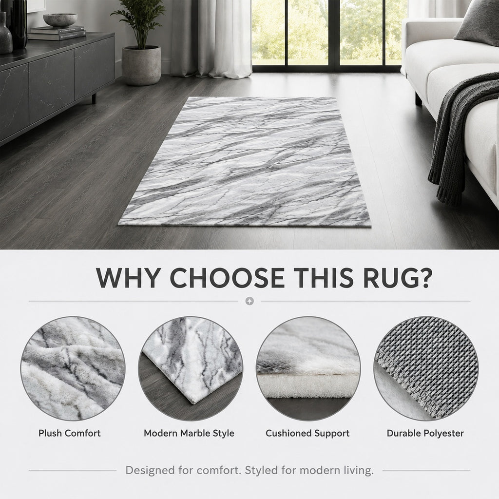 Bliss & Beyond Marble Rug and Door Mat (Size 180x1 cm) - Silver_8645605_5
