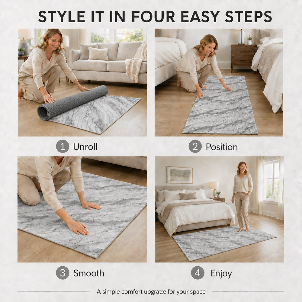 Bliss & Beyond Marble Rug and Door Mat (Size 180x1 cm) - Silver_8645605_6