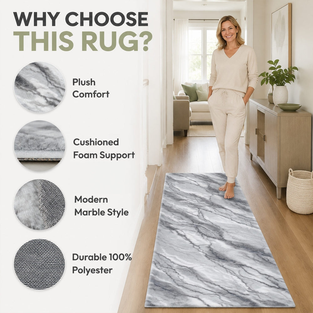 Bliss & Beyond Marble Rug and Door Mat (Size 180x1 cm) - Silver_8645607_4