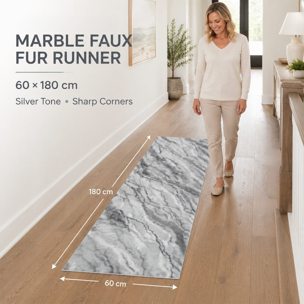 Bliss & Beyond Marble Rug and Door Mat (Size 180x1 cm) - Silver_8645607_5