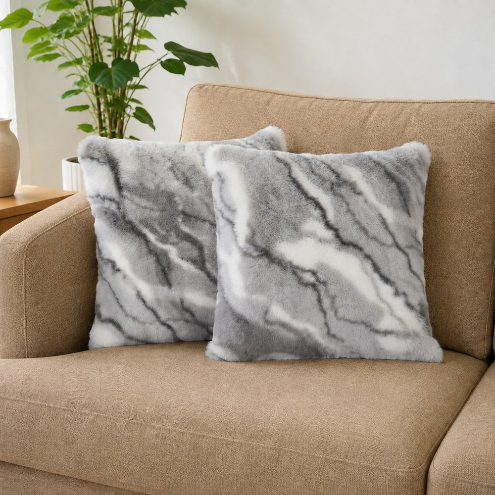 Bliss & Beyond Pack of 2 Marble Faux Fur Reversible Cushion Covers - Grey_8645613