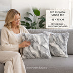 Bliss & Beyond Pack of 2 Marble Faux Fur Reversible Cushion Covers - Grey_8645613_1