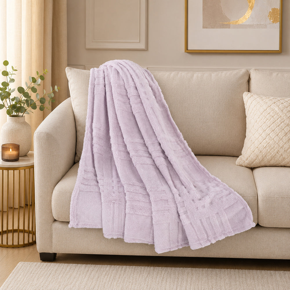 Bliss & Beyond Single Layer Soft Jacquard Throw Blanket (Size 150 x 200Cm) - Light Purple_8646883